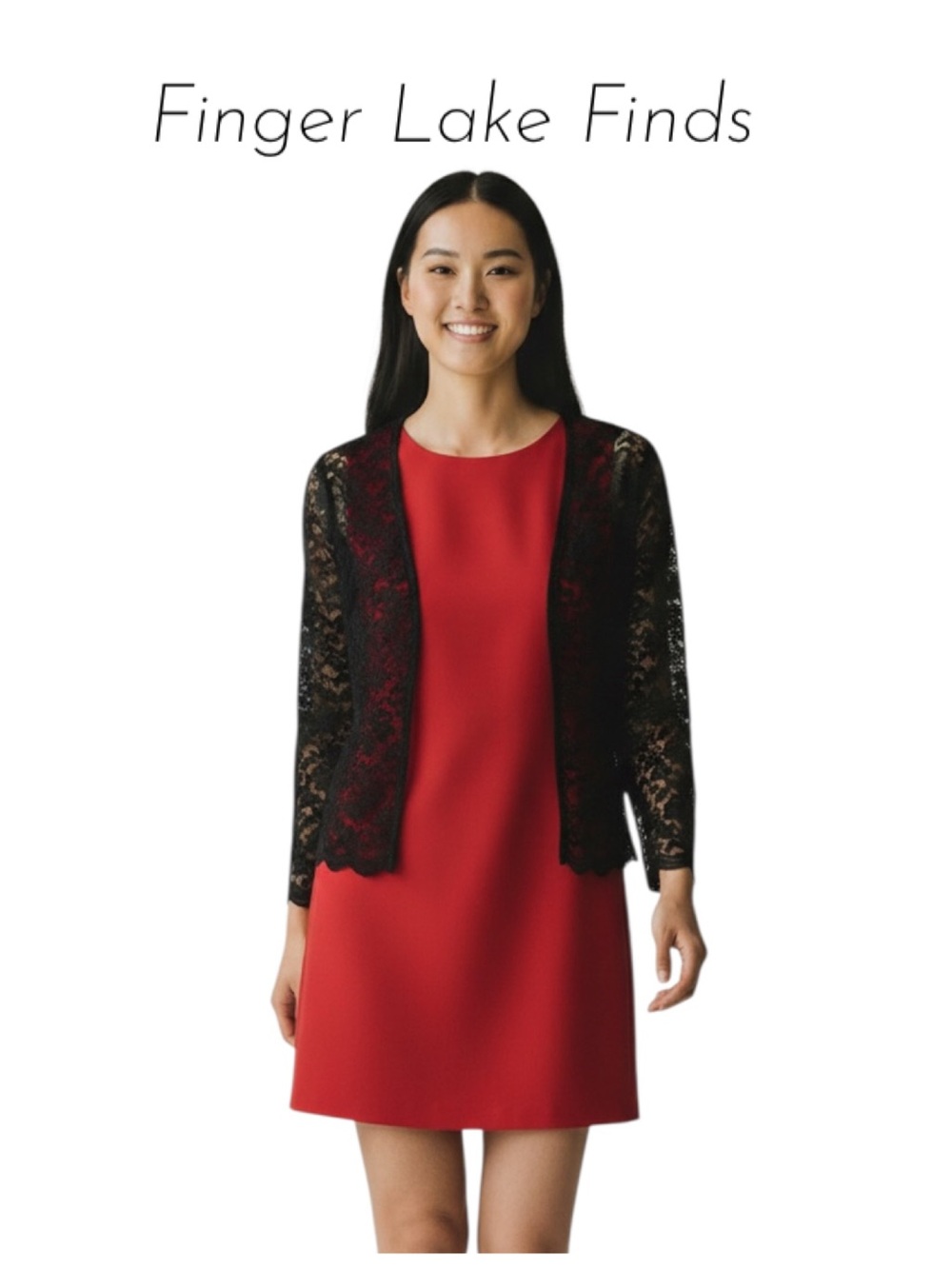 Dress Barn Black Lace Open-Front Cardigan, 14